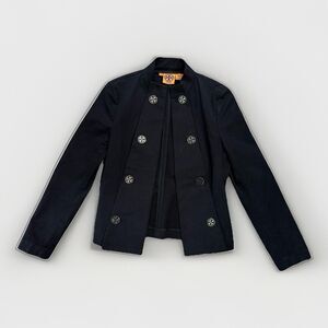 Tory Burch Blazer Womens Size 2 Black Double Breasted Jacket Logo Buttons